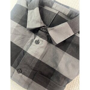 Lululemon Plaid Flannel Shirt Long Sleeve Button Down Black Grey 
Measures XXL